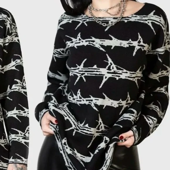 Gave Kaden Xmas -  L BARB WIRE punk crew unisex sweater NEW NWT mens goth inked - Picture 5 of 9